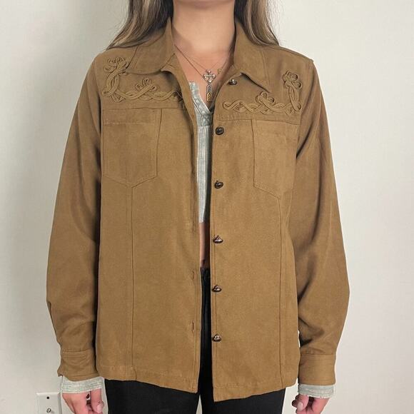 Vintage Suede Western Button Up Shirt - Picture 1 of 4